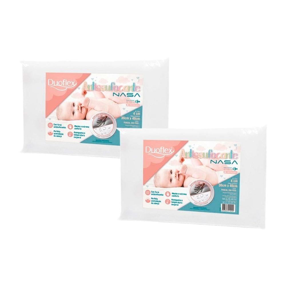 Travesseiro Infantil BB3002 Nasa Baby Antissufocante 200 Fios Impermeável Kit c/ 2 Un (30x40x4) - Duoflex