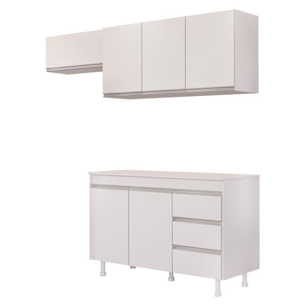 Cozinha Planejada Lux 3 Peças 100%mdf Com Balcão Gabinete Tampo 120cm 3 Gavetas Branco - Desk Design