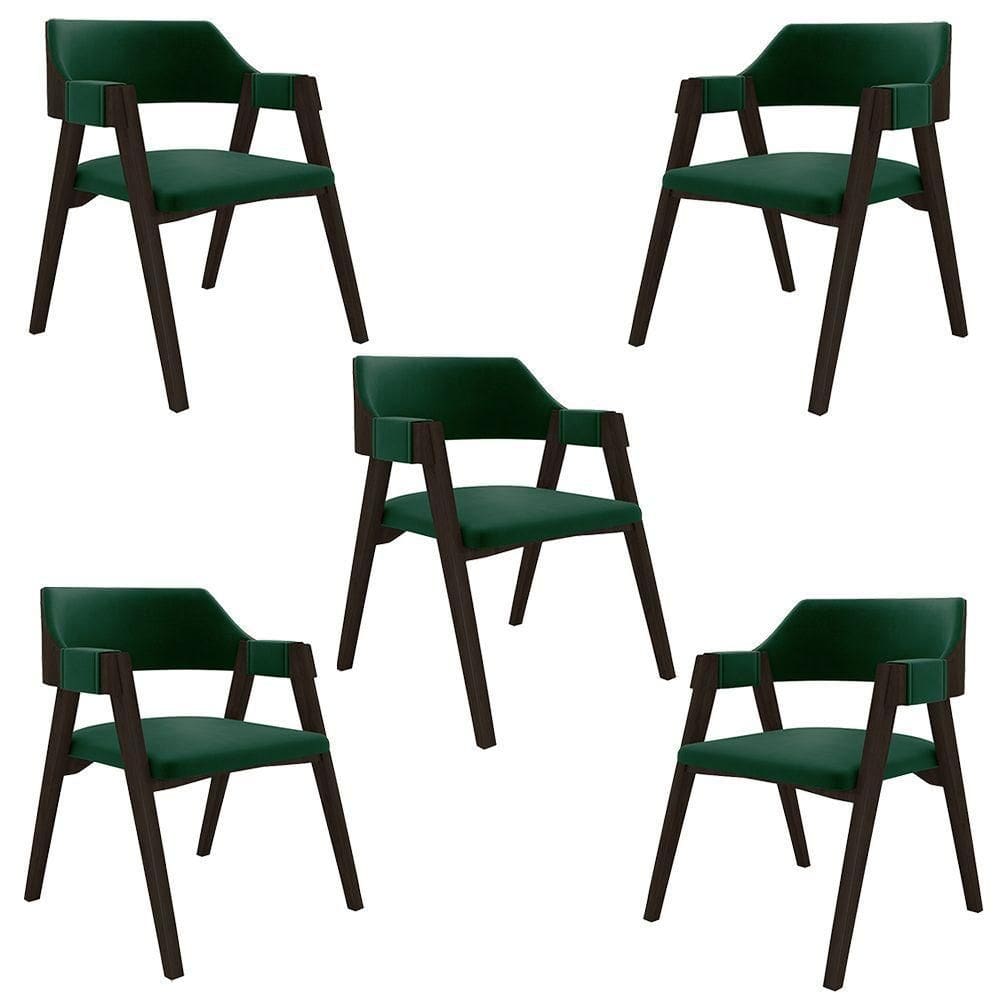 Kit 5 Cadeiras Sala De Jantar E Jogos Carteados Madeira Maciça Poker Veludo Verde-capuccino G42 - Gran Belo