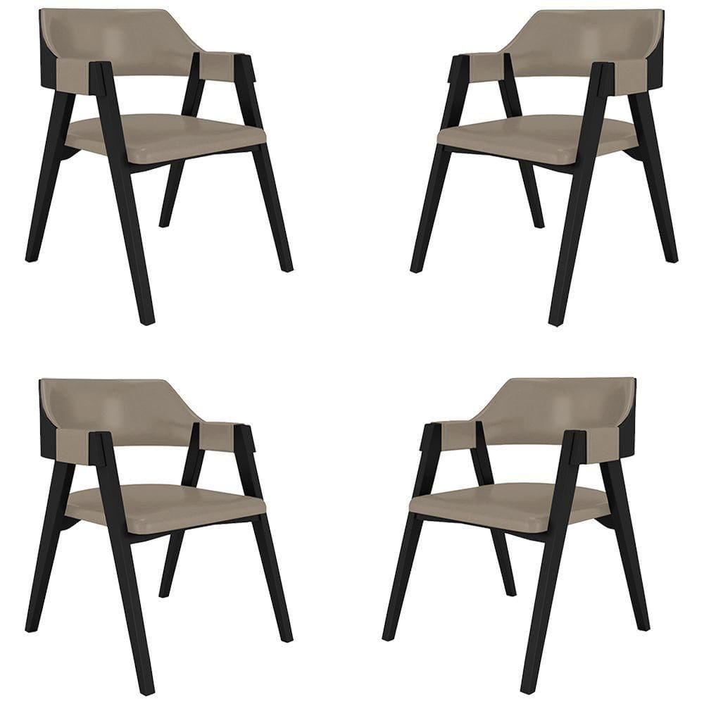Kit 4 Cadeiras Sala De Jantar E Jogos Carteados Madeira Maciça Poker Pu Nude-preto G42 - Gran Belo