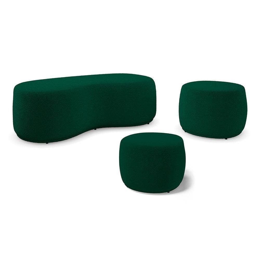 Conjunto 03 Puffs Decorativos Living Aisha Orgânico Bouclê Verde - Desk Design