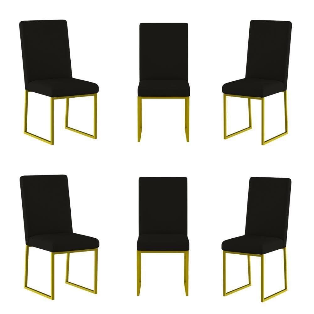 Kit 6 Cadeiras Estofadas Base De Ferro Para Mesa De Jantar Preto