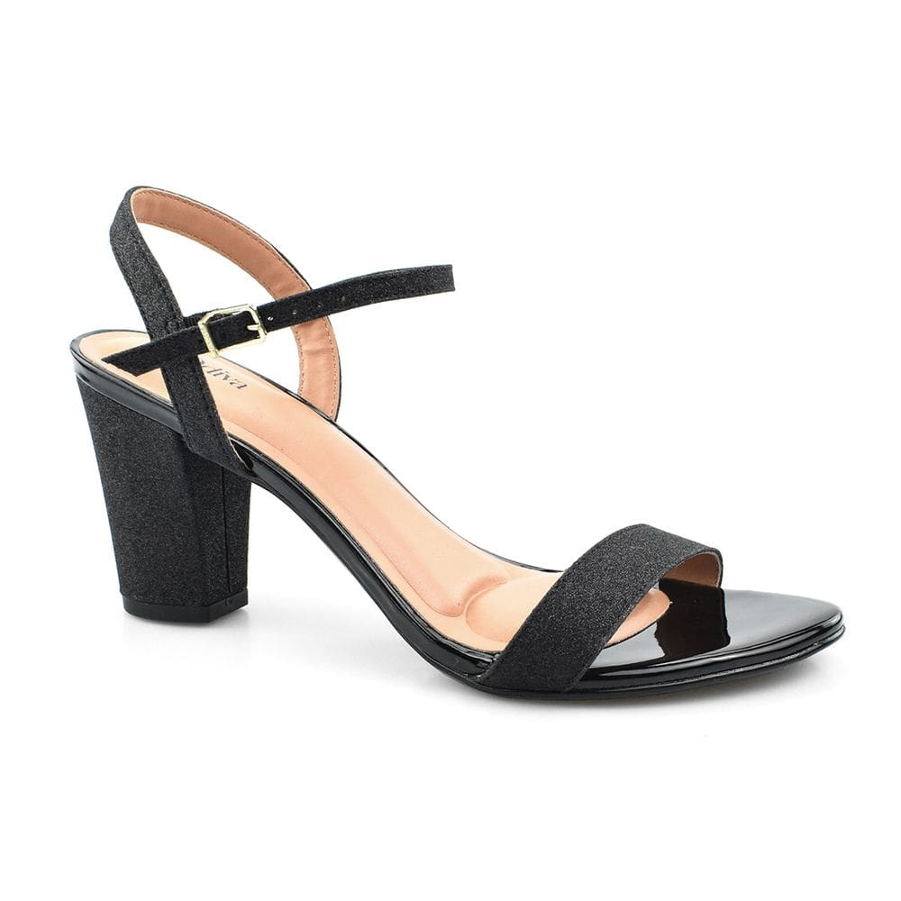 Sandália Godiva Feminina Salto Bloco Médio Glitter Preta