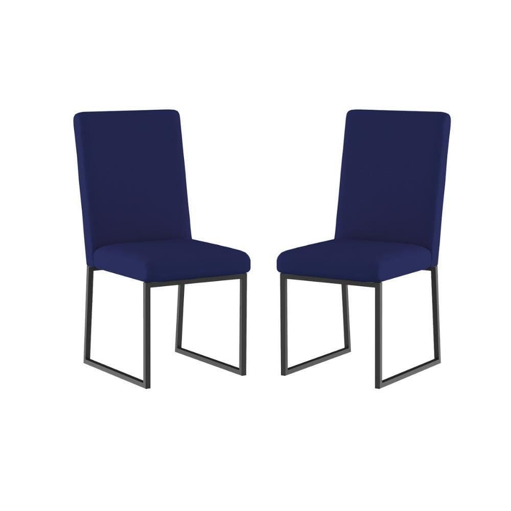 Kit 2 Cadeira Estofadas Base De Ferro Preto Para Mesa Jantar Azul Marinho