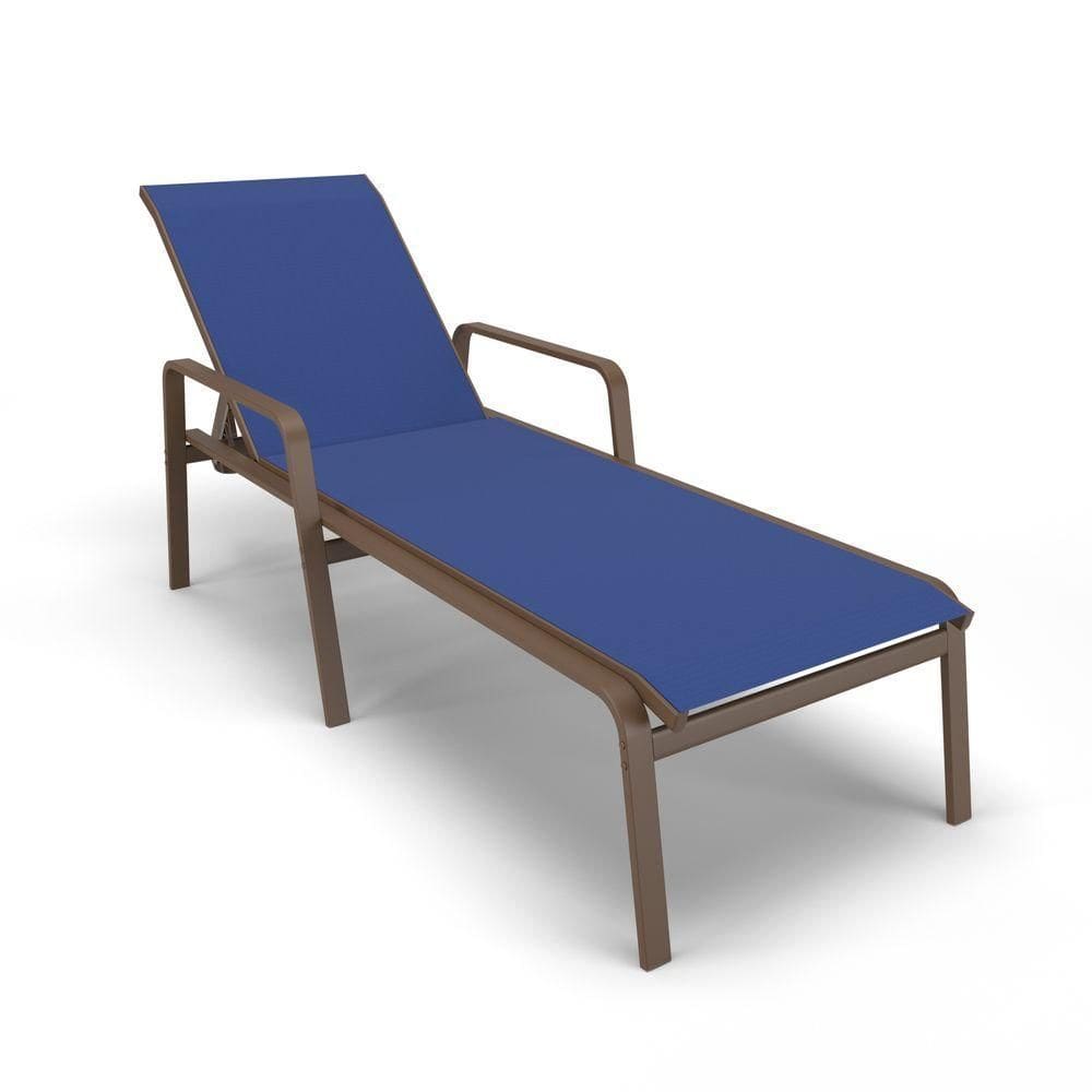 Espreguiçadeira Piscina Praia Alumínio Marrom Tela Azul