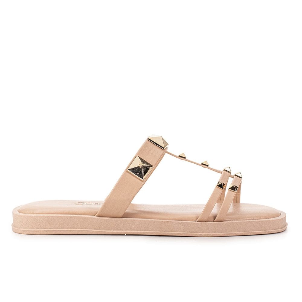 Papete Godiva Casual Tiras Tachas Feminino Creme