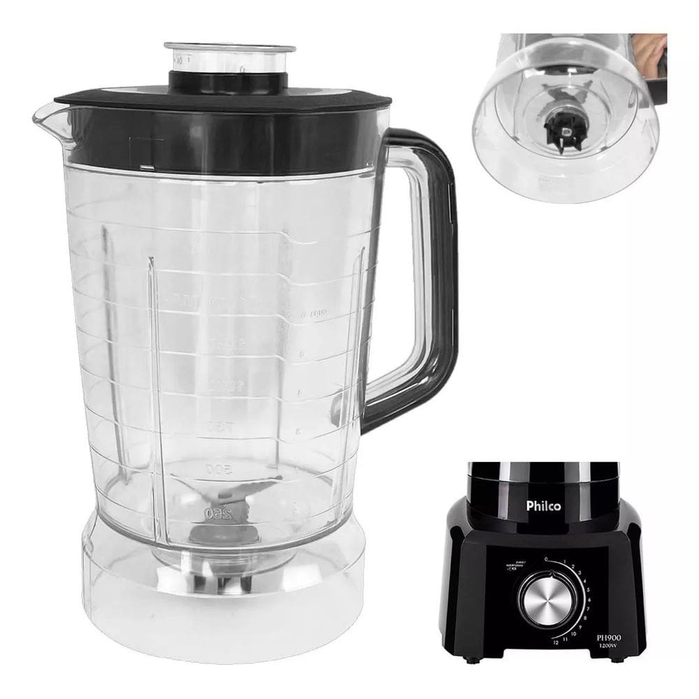 Copo Para Liquidificador Philco Ph900 Ph700 Cristal Tampa Preta