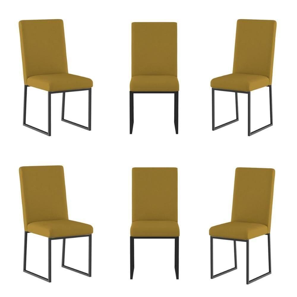 Kit 6 Cadeiras Estofadas Base De Ferro Preta Para Mesa Jantar Capuccino