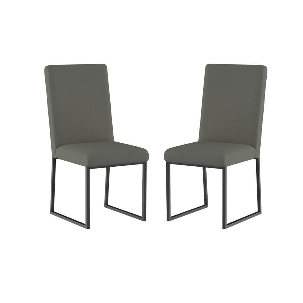 Kit 2 Cadeiras Estofadas Base De Ferro Preto Para Mesa Jantar Cinza