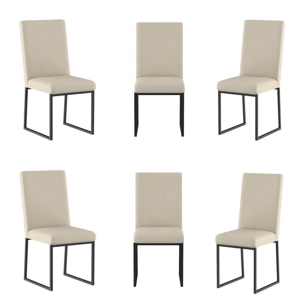 Kit 6 Cadeiras Para Mesa De Jantar Base Industrial Preto Balaqui Bege