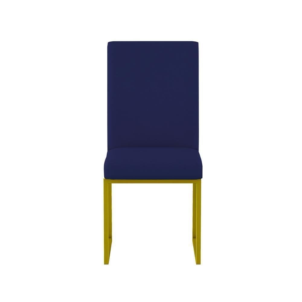 Cadeira Estofada Base De Ferro Dourado Para Mesa De Jantar Azul Marinho