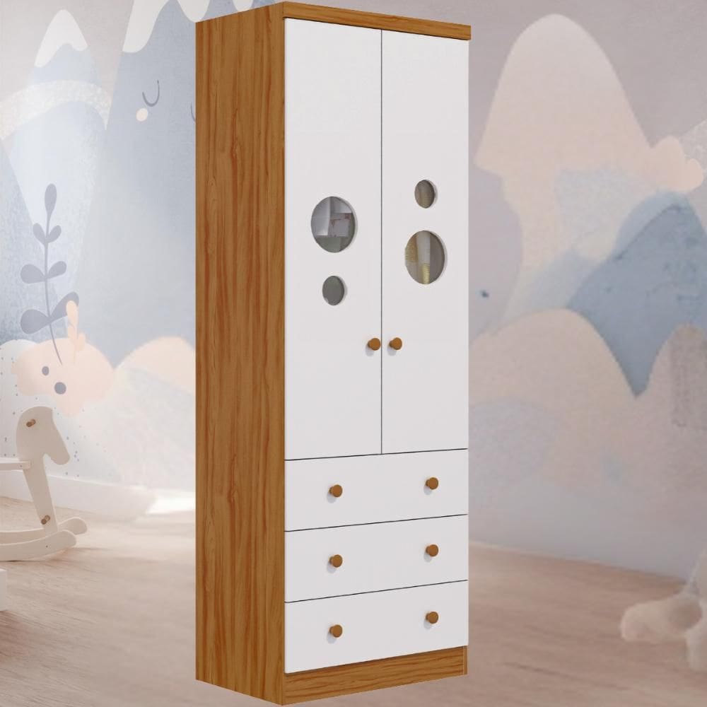 Guarda Roupa Infantil Bolinha 2 Portas 3 Gavetas 100% MDF Móveis Peroba