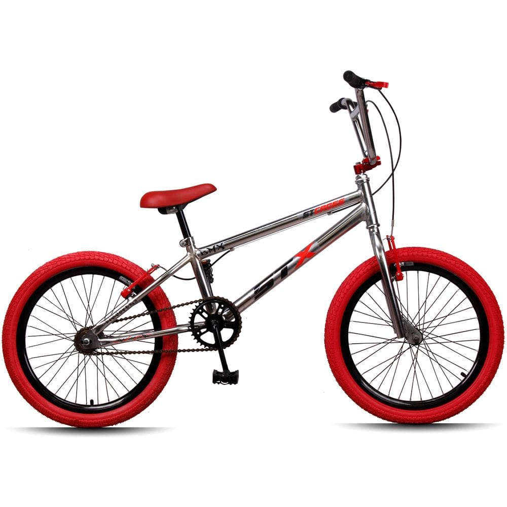 Bicicleta Aro 20 BMX STX Cromada Pneu Vermelho Freio V-Brake Edição Especial