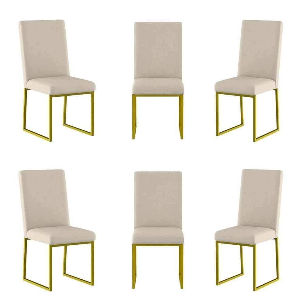 Kit 6 Cadeiras Para Mesa De Jantar Base Industrial Dourado Balaqui Bege