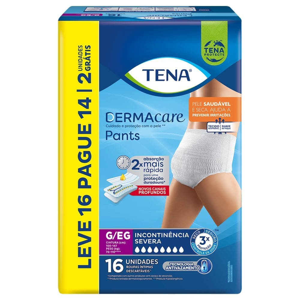 Roupa Íntima Tena Dermacare Pants G/EG com 16 Unidades