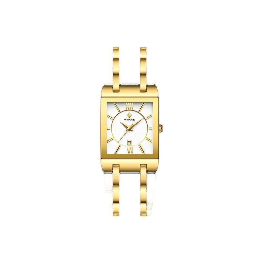 Relógio De Pulso Feminino Quadrado Wwoor 8858 à Prova D`água Totalmente Preto