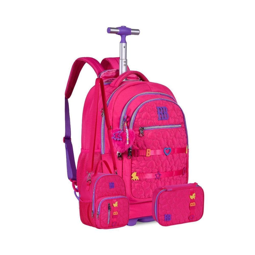 Kit Mochila Rodinhas Rebecca Bonbon Lancheira Estojo - Rosa