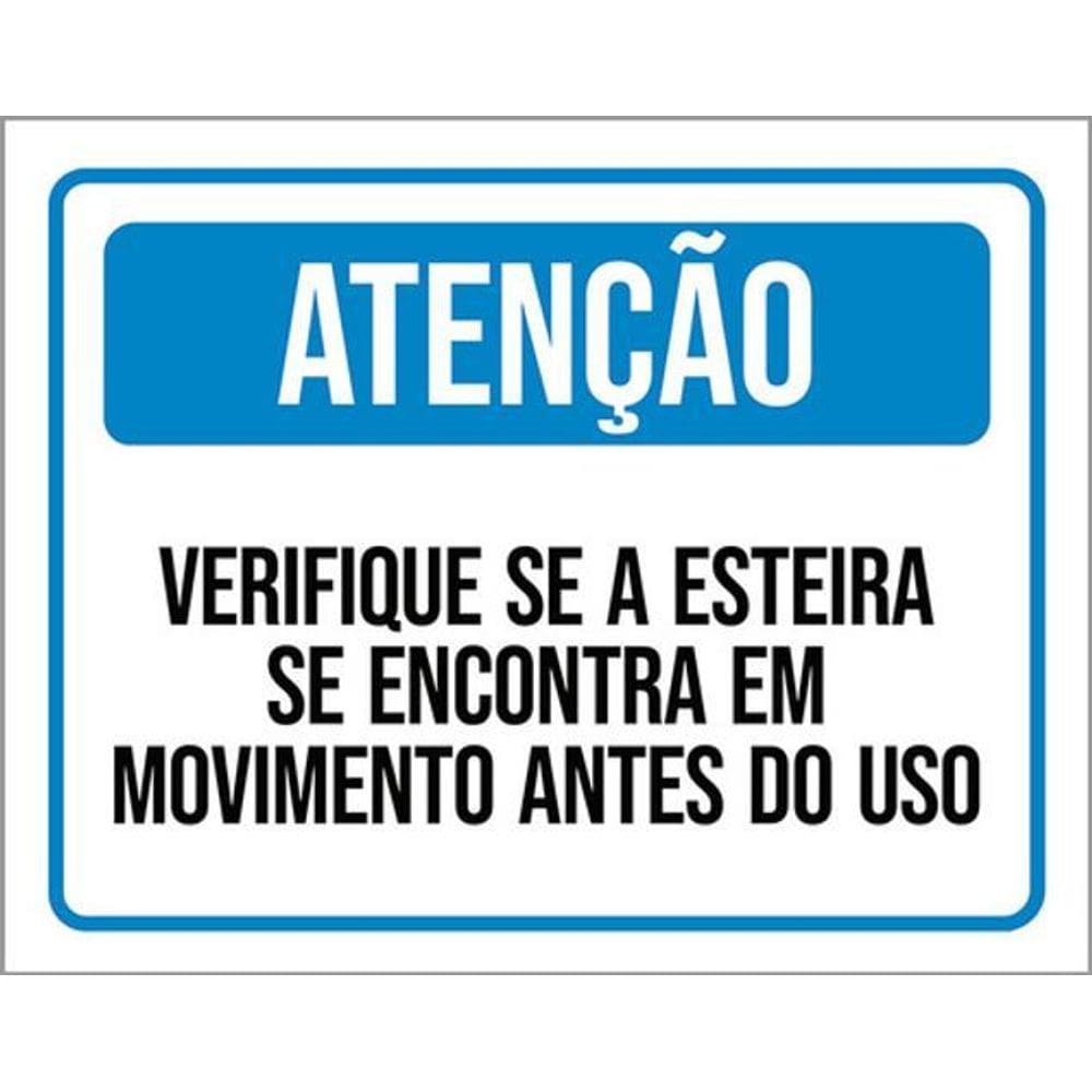 Kit 3 Placas Atenção Verifique Esteira Movimento Antes Uso