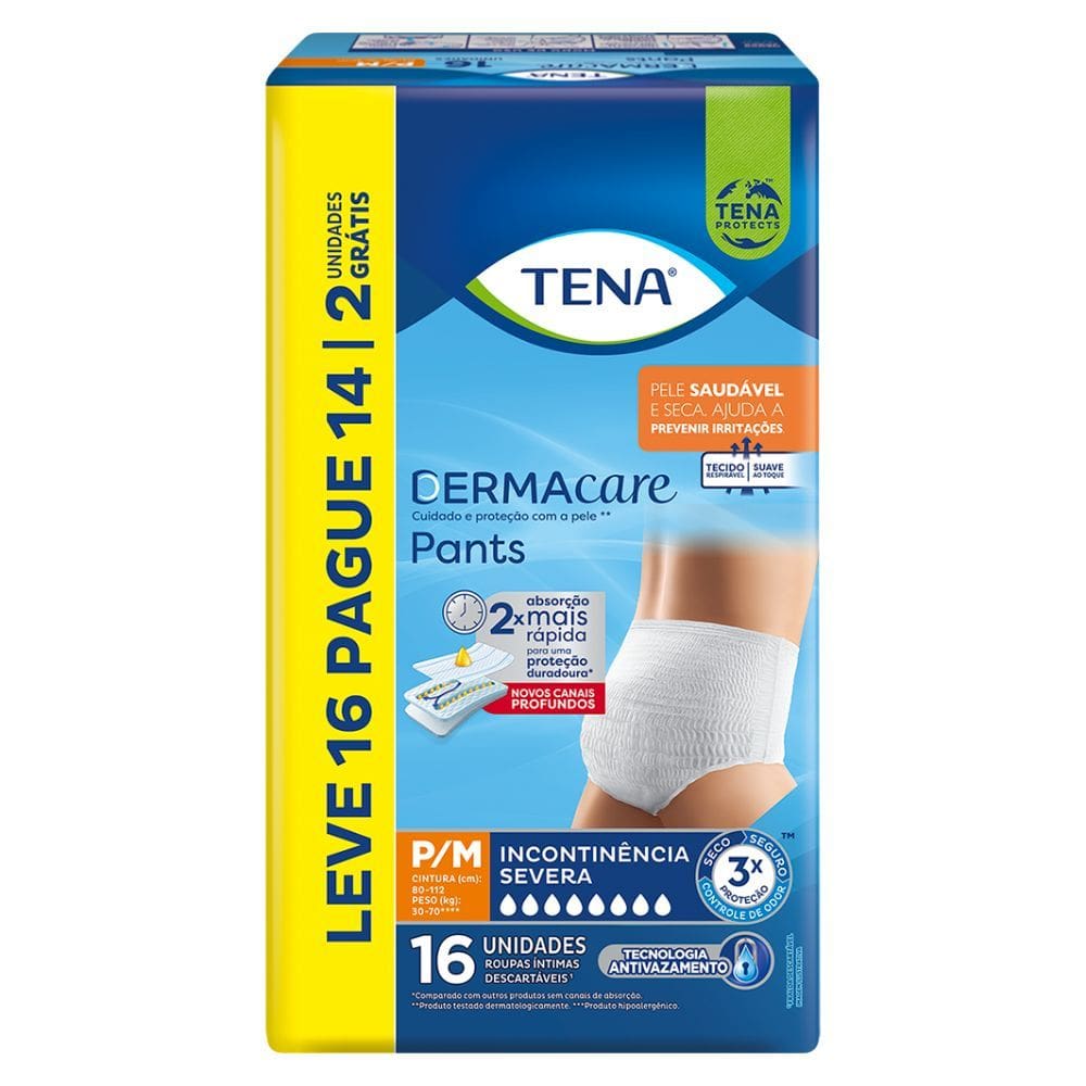 Roupa Intima Tena Pants Dermacare Tamanho P/M com 16 Unidades