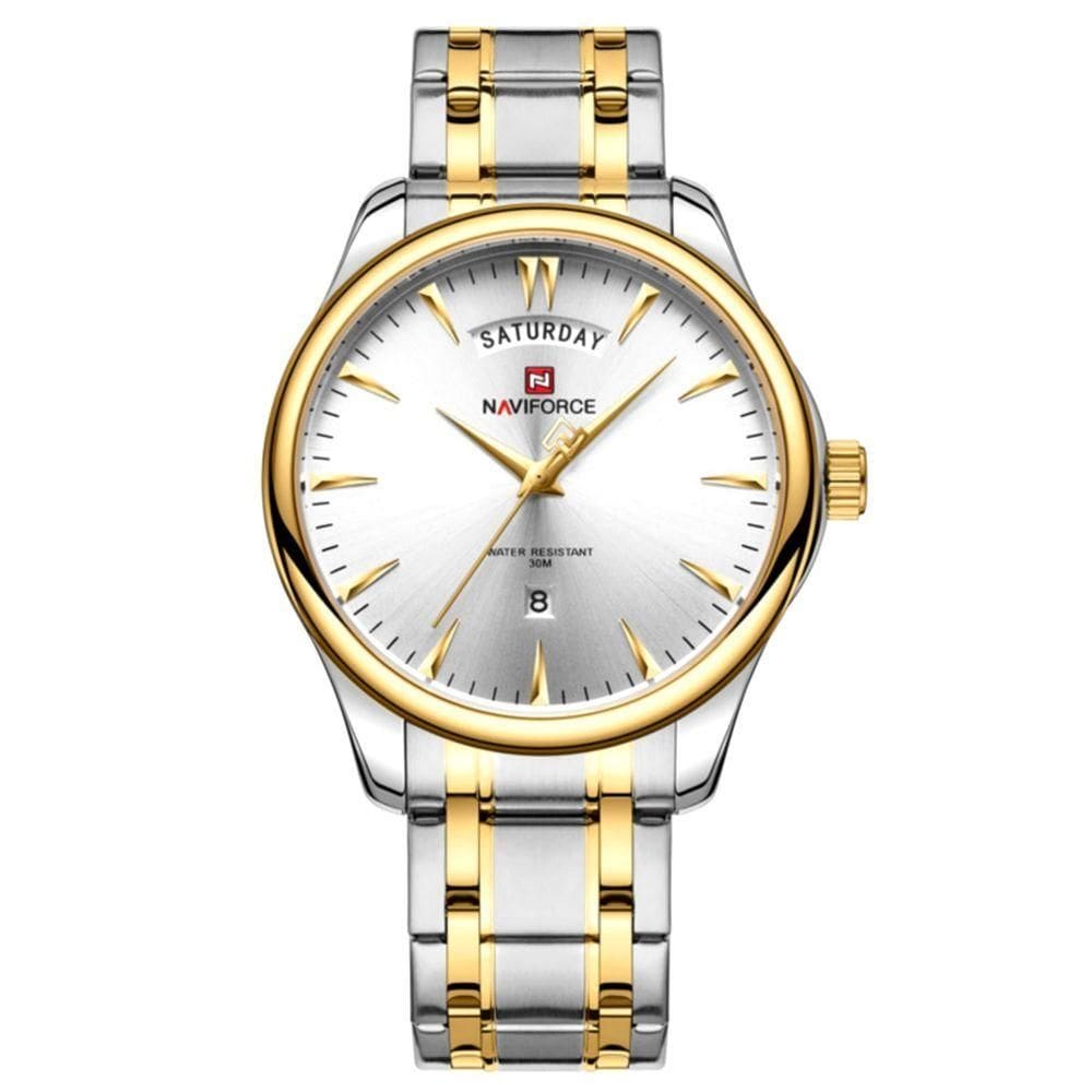 Relógio Masculino De Luxo Em Aço Inoxidável Quartzo Branco Dourado