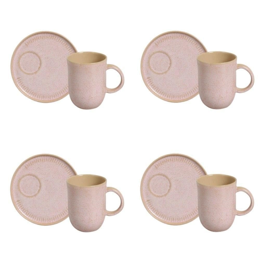 Conjunto De Canecas Com Pires 04 Peças Linhas Litchi Porto Brasil