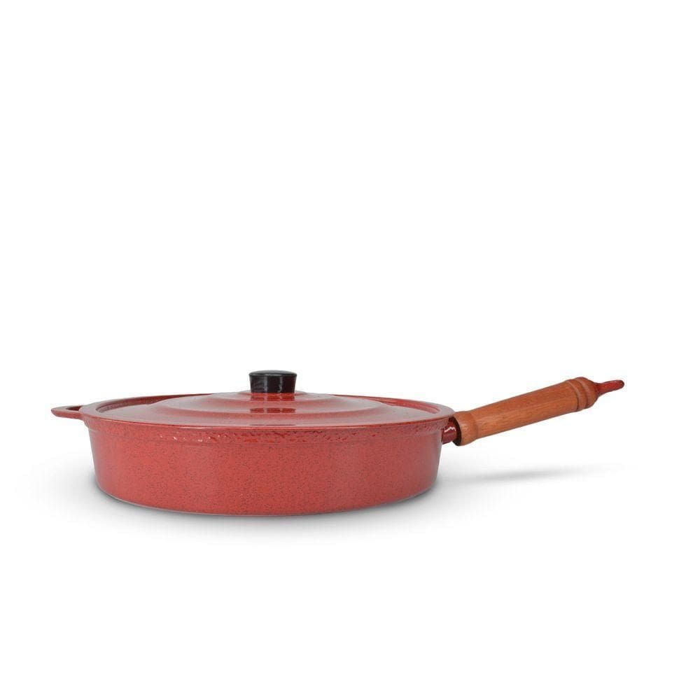 Frigideira Fundida Alumínio Batido Grosso Com Tampa 30cm - Vermelho