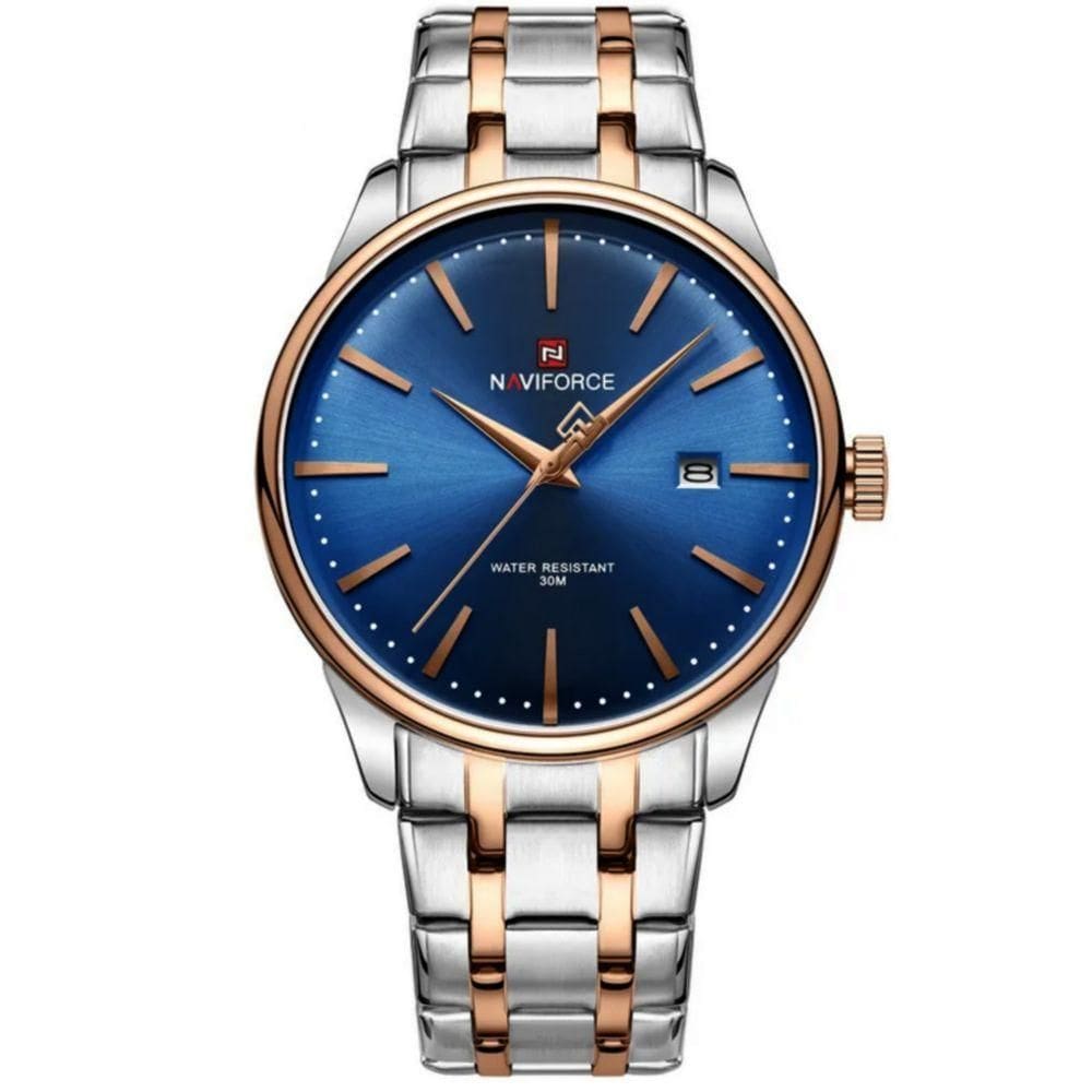 Relógio De Quartzo Masculino Pulseira De Aço Inoxidável Resistente à água Azul