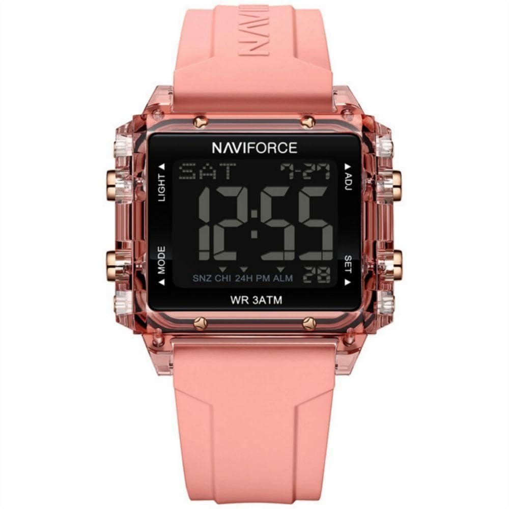 Relógio Esportivo Feminino Quadrado Digital Pulseira De Silicone Rosa
