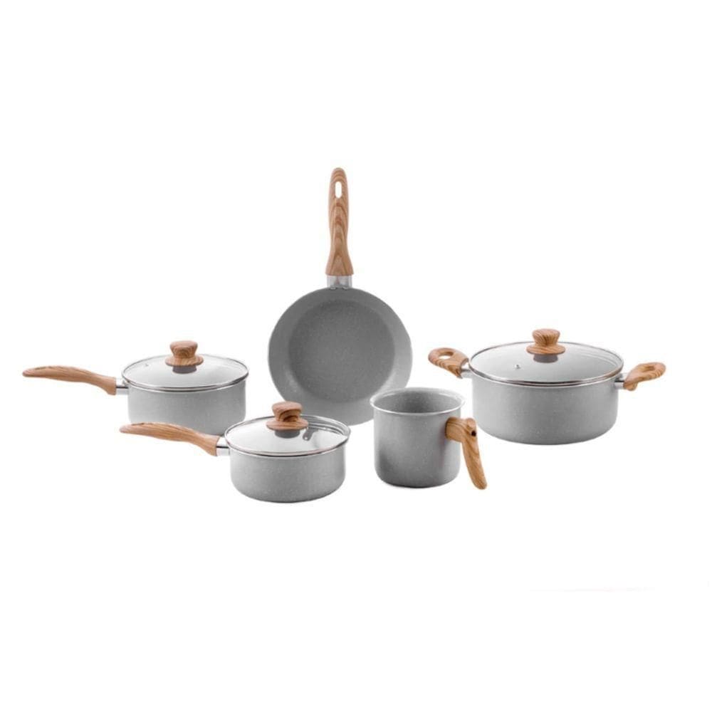 Jogo De Panelas Brinox Antiaderente Ceramic Life 5 Peças Easy Gris Gris