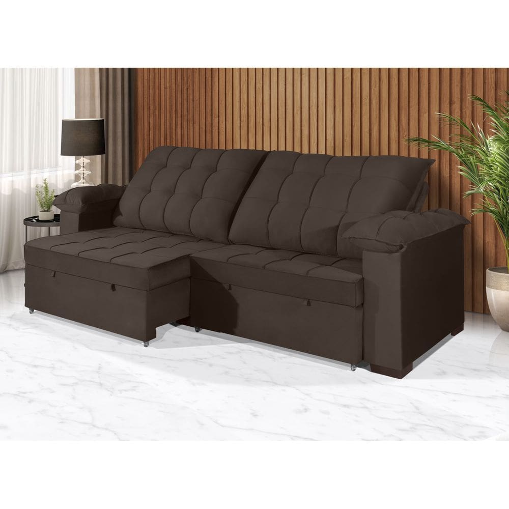 Sofá Retrátil e Reclinável 2,10m Canadá ESTILO ESTOFADOS - Sude Veludo cor "Marrom"