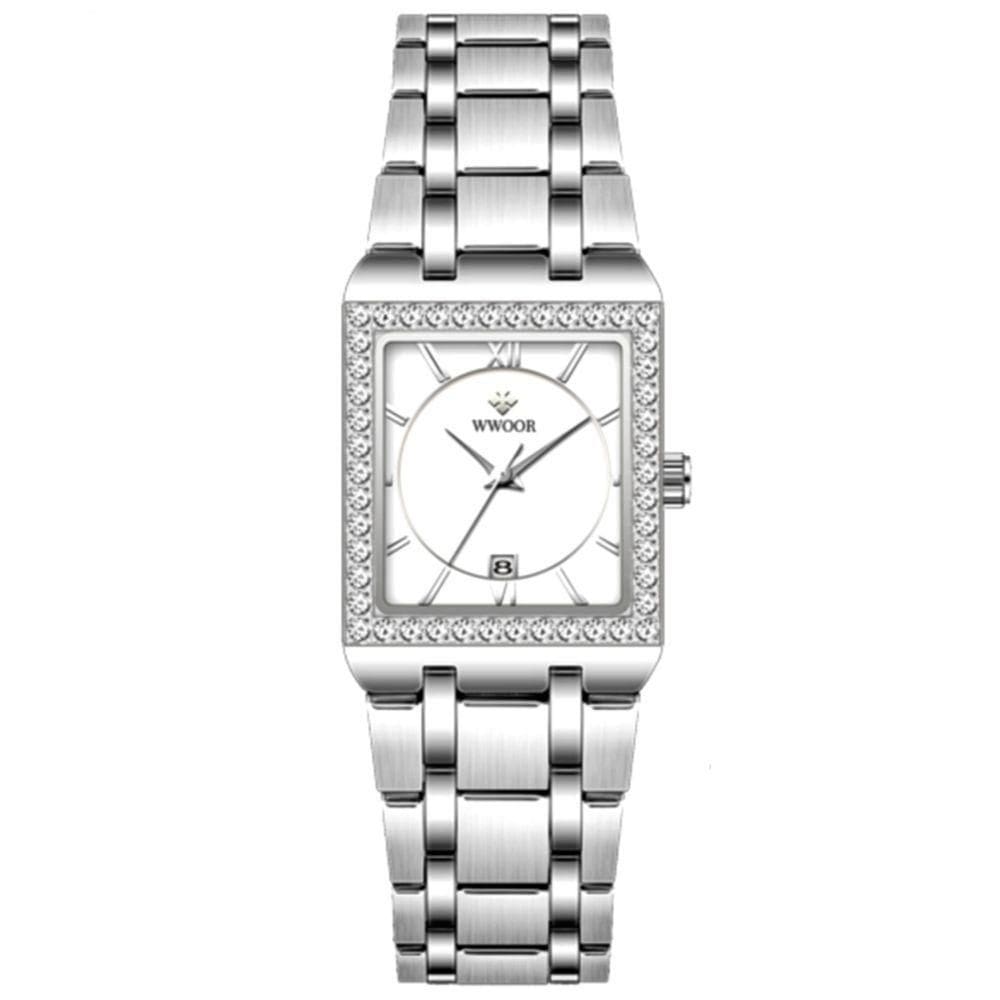 Relógio De Pulso Feminino Casual Com Strass Em Aço Inoxidavel Impermeavel Branco