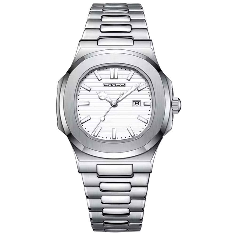 Relogio Analógico Masculino Quadrado Luminoso Em Aço Inoxidável Impermeavel Branco