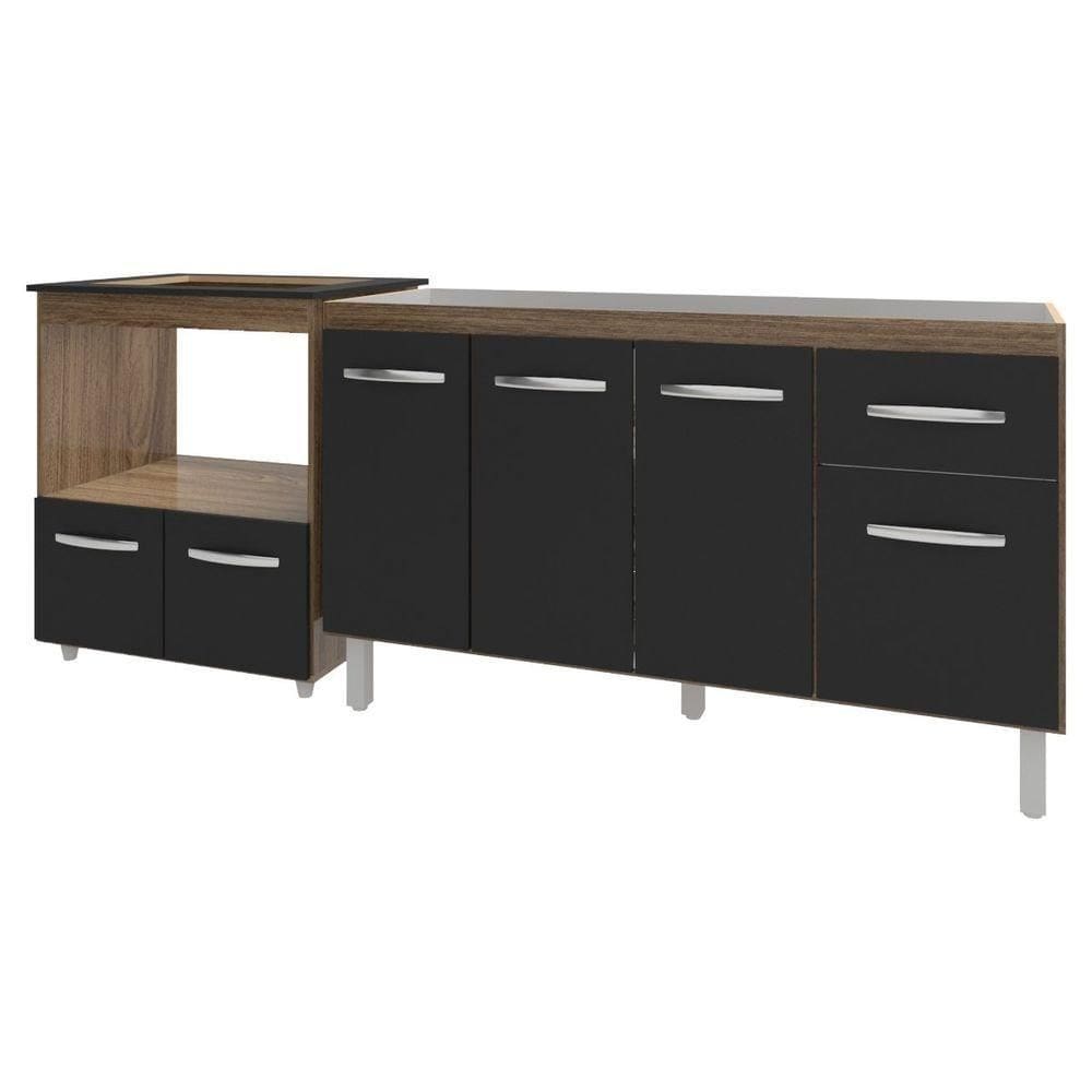 Balcão Cozinha Gabinete De Pia 140 Cm Camila E Balcão Evelyn Para Fogão Cooktop 4 Bocas E Forno Elétrico Savana Preto