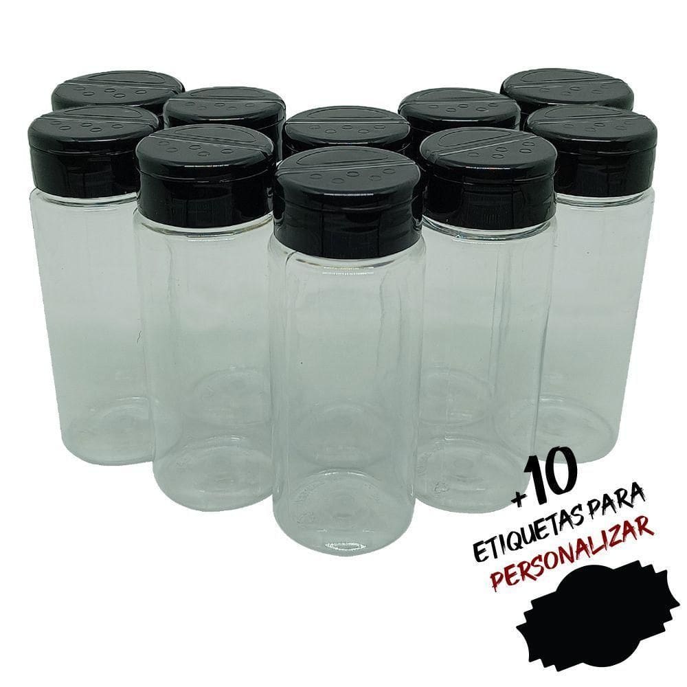 Pote Tempero Kit 10 Potes +10 Etiquetas Adesivas Tampa Dupla