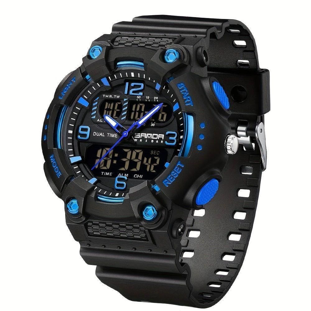 Relógio Esportivo De Moda Masculino Sanda - à Prova D`água Preto Azul