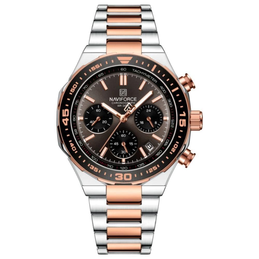 Relógio De Quartzo Masculino Com Pulseira De Aço Inoxidável Esportivo Impermeável Prata Rose