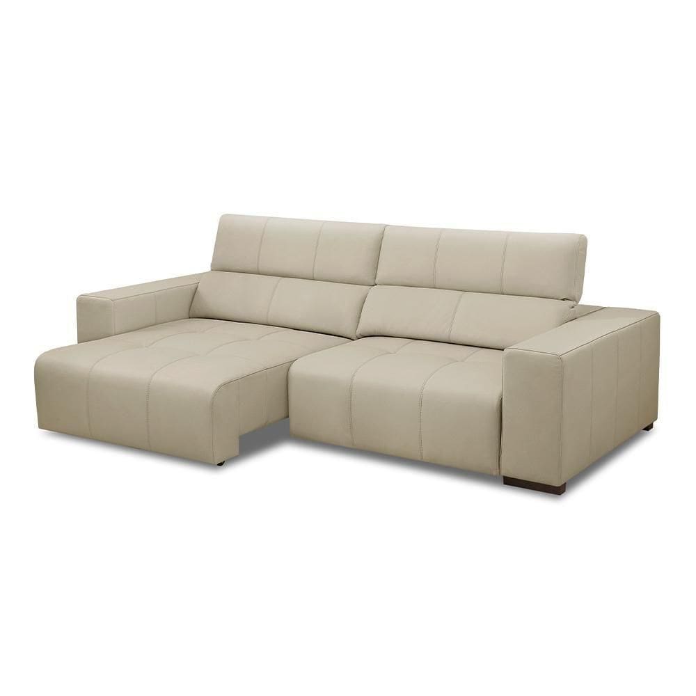 Sofá Decorativo Barbosa 5 Lugares Sala De Estar 290cm Reclinável E Retrátil Couro Bege
