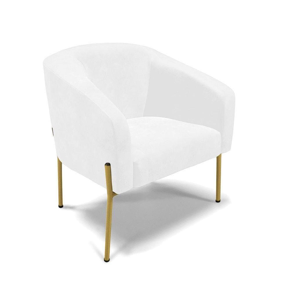 Cadeira Sala De Jantar Pé De Ferro Dourado Stella Sintético Pu D03 - D`rossi Cor Branco