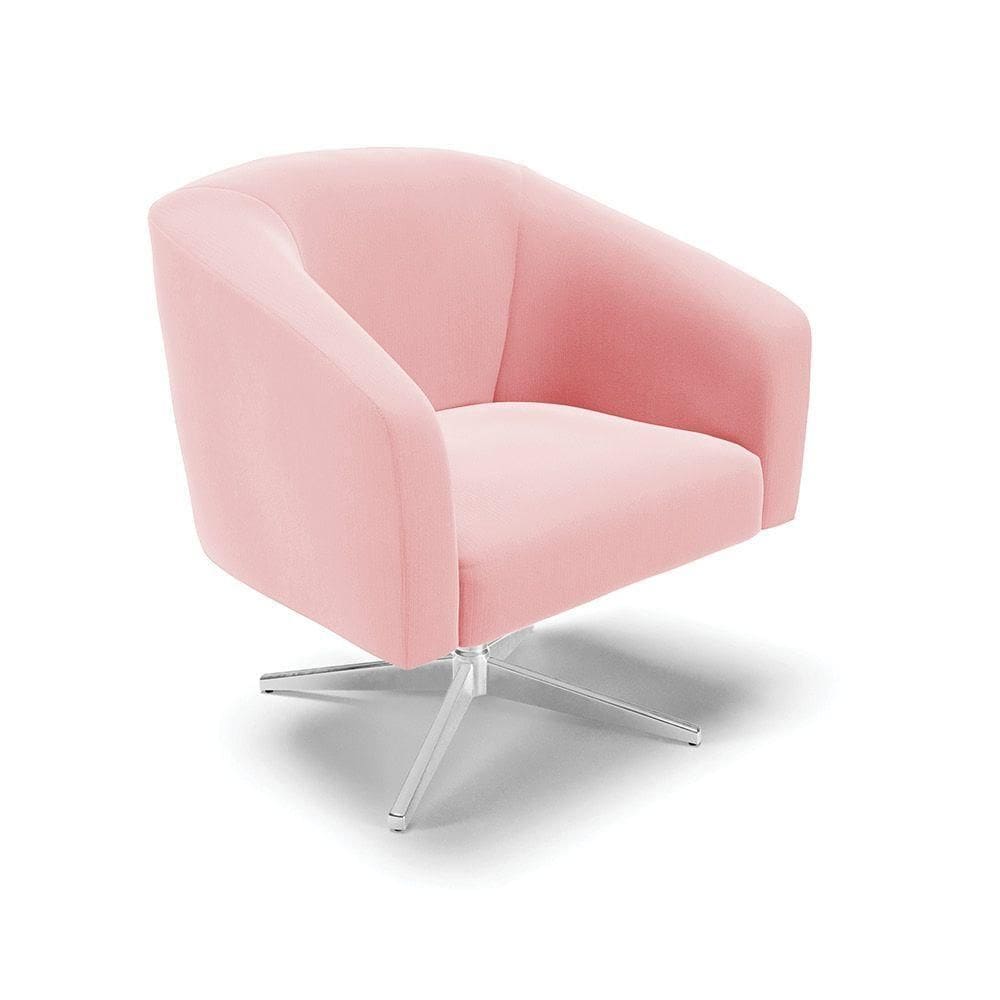 Cadeira Sala De Jantar Giratória Base Cromada Stella Suede D03 - D`rossi Cor Rosa Bebê