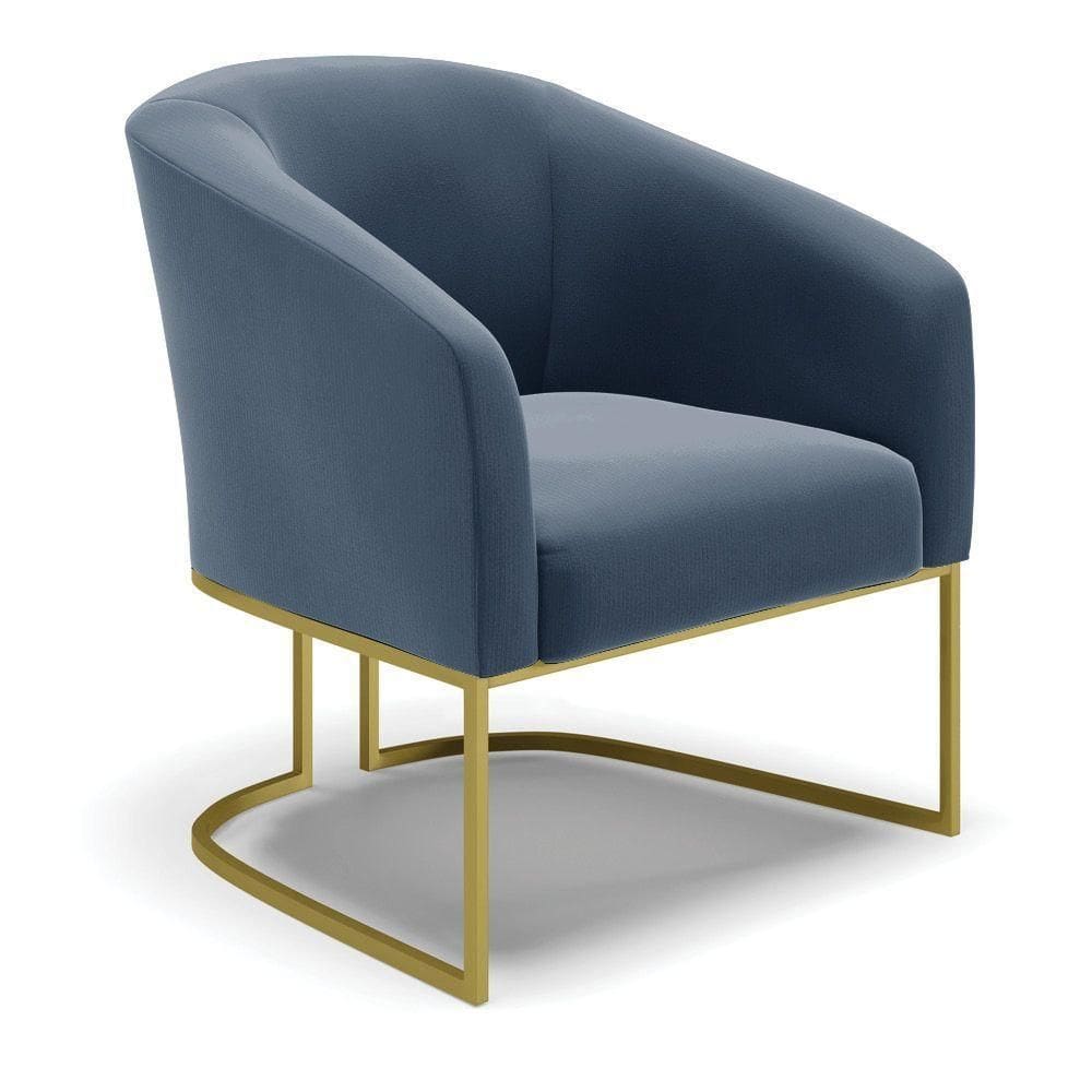 Cadeira Sala De Jantar Base Industrial Dourado Stella Suede D03 - D`rossi Cor Azul Marinho
