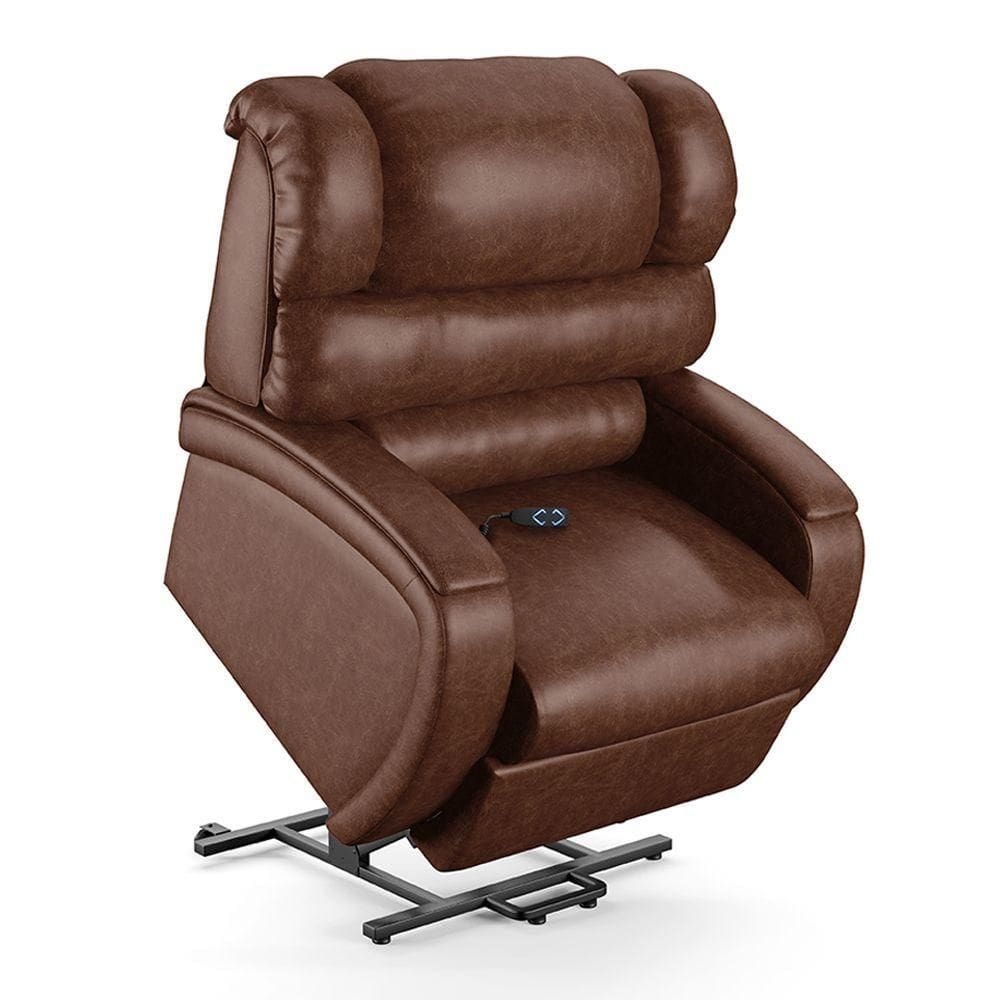 Poltrona Do Papai Reclinável Napoli Elevação Lift Elétrico Pu Marrom Brilho Fh1