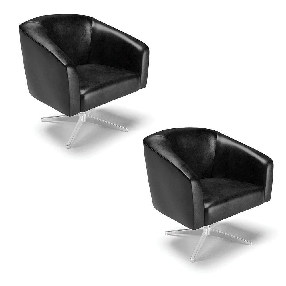 Cadeira Sala De Jantar Giratória Cromada Kit 2 Stella Sintético Pu D03 - D`rossi Cor Preto