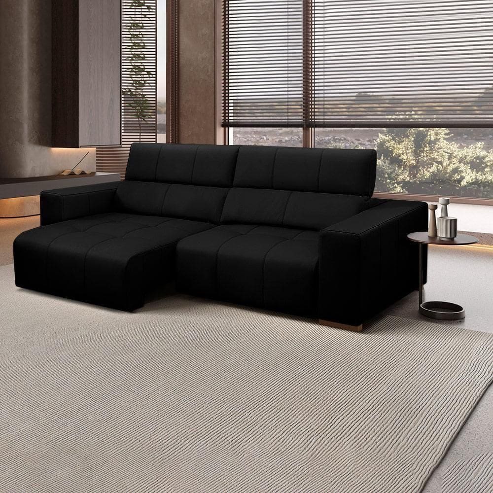 Sofá Decorativo Barbosa 5 Lugares Sala De Estar 290cm Reclinável E Retrátil Couro Preto