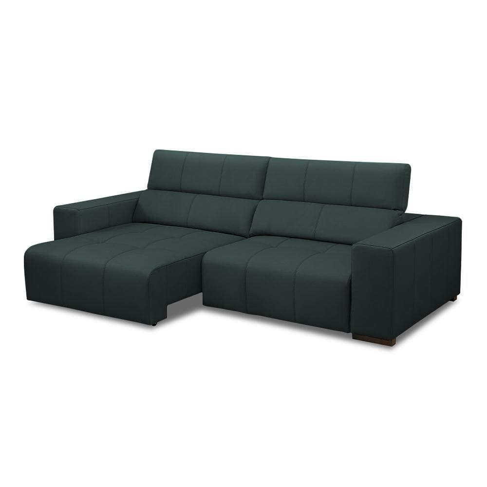 Sofá Decorativo Barbosa 5 Lugares Sala De Estar 290cm Reclinável E Retrátil Couro Verde Musgo