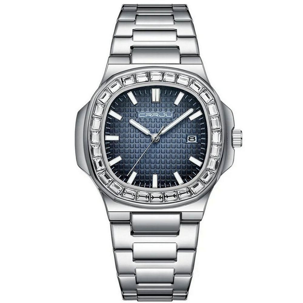 Relogio Masculino Casual Quadrado Em Aço Inoxidável Impermeavel 3atm Azul