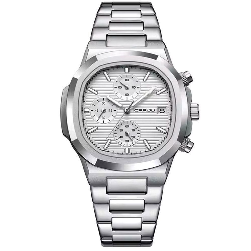 Relógio De Pulso Masculino Analógico Com Pulseira De Aço Inoxidável Impermeável 3atm Branco