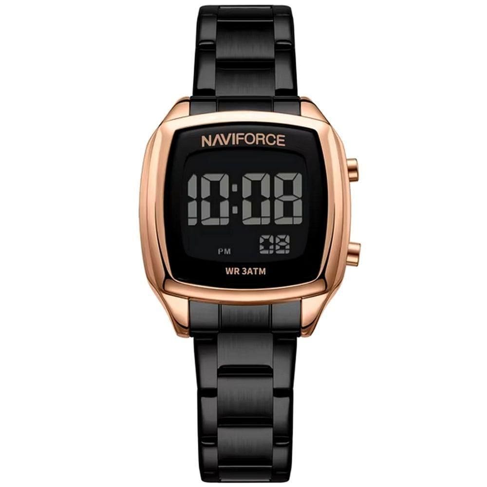 Relógio Digital Feminino Em Aço Inoxidável Design Casual Fashion Preto Fosco