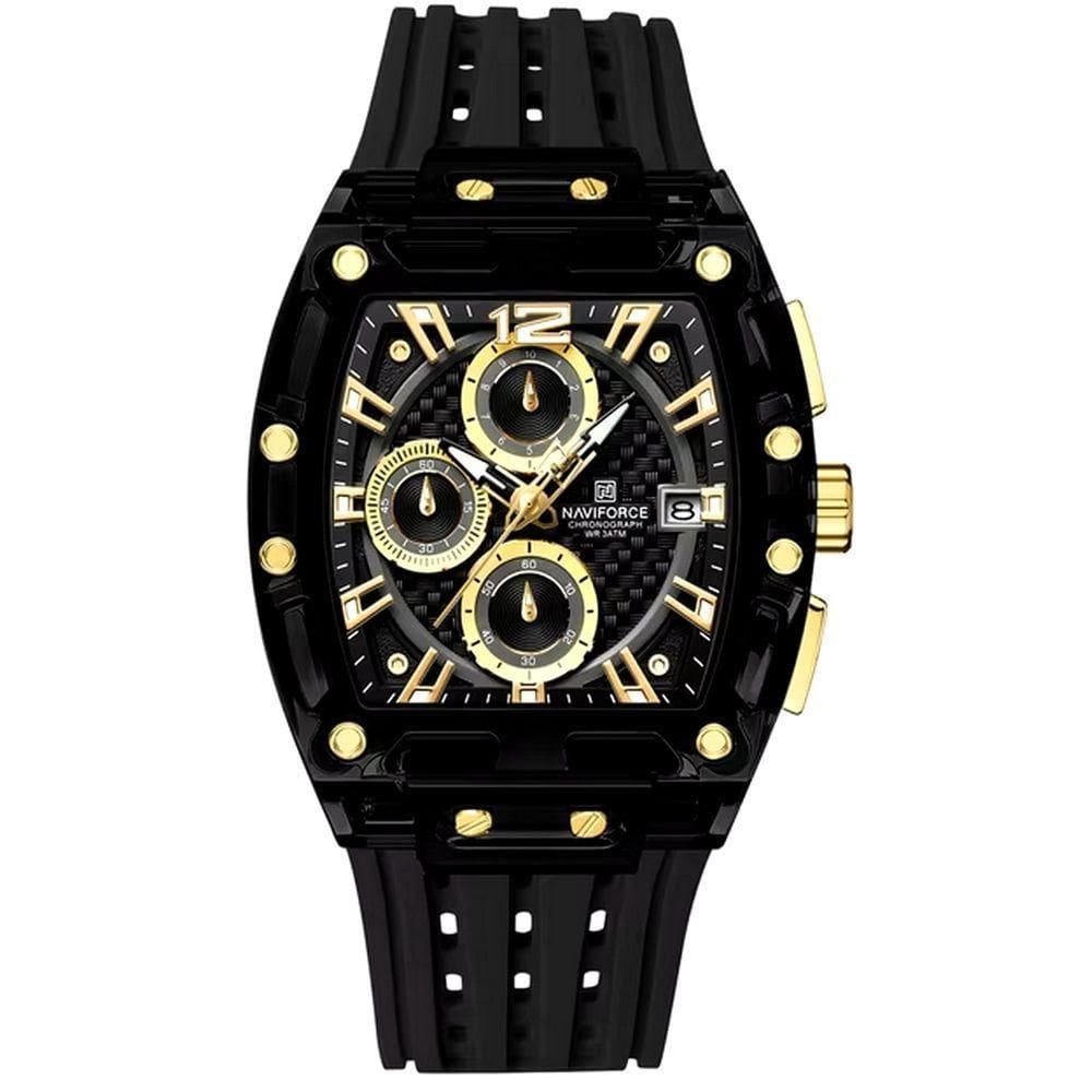 Relógio De Pulso De Silicone Tonneau Relógio Esportivo Impermeavel 3atm Preto Dourado