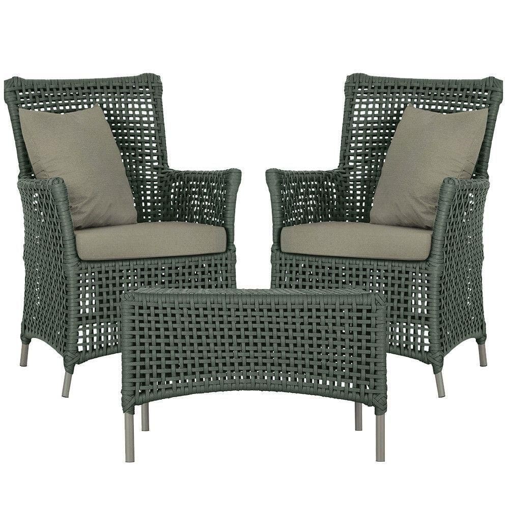 2 Poltronas E 1 Mesa Igapó Alumínio Fendi Corda Náutica E8 Verde