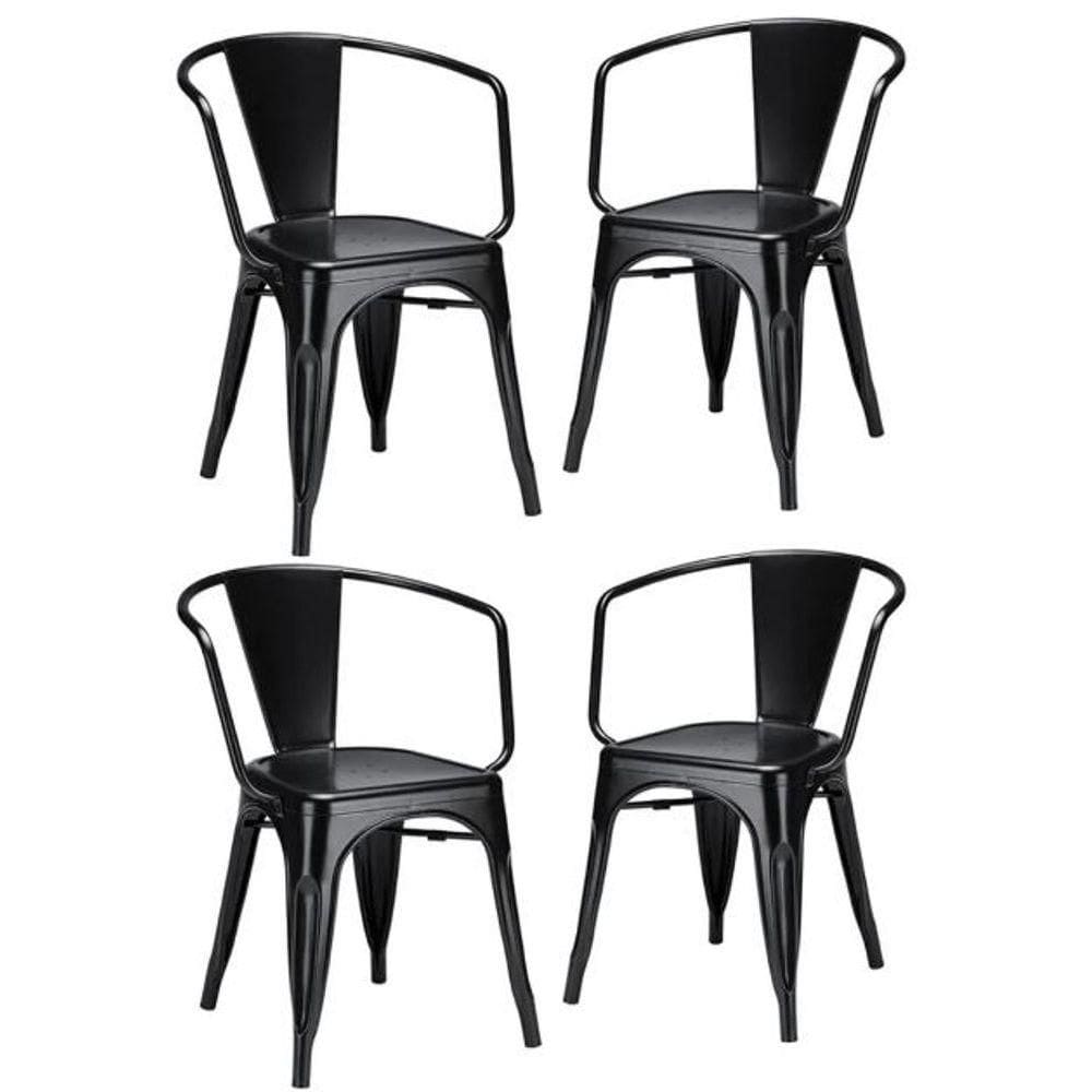Kit 4 Cadeiras Iron Tolix Francesinha Industrial Com Apoio De Braços Pretas